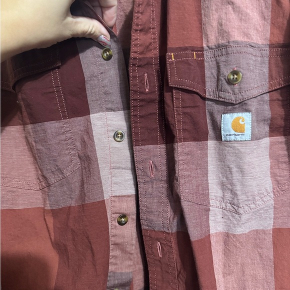 Carhartt Men's Casual Red and Pink Plaid Shirt - Picture 3 of 4